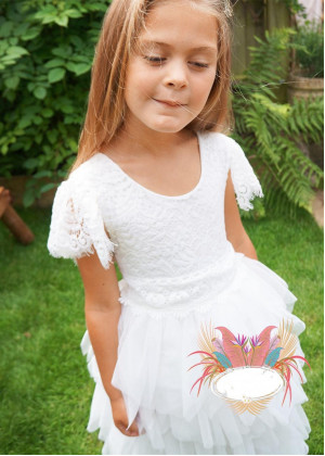 Cap Sleeves Lace Tulle Ruffled Beach Flower Girl Dress